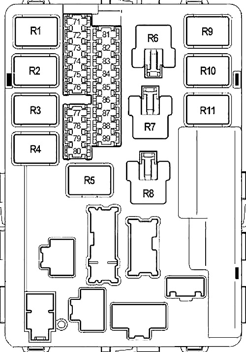 Infiniti M35 (2006-2010) - caixa de fusíveis e de relé.