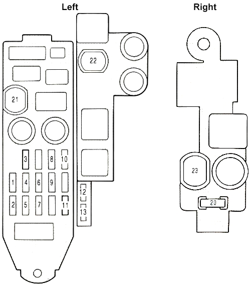 Lexus ES 250 (VZV21) (1989-1991) - caixa de fusíveis.