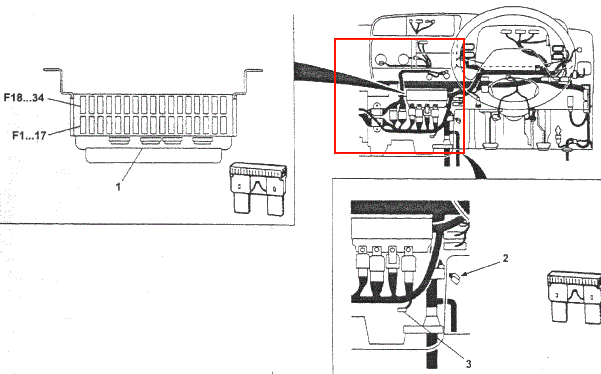 Mitsubishi Canter 6 (1993-2002) - caixa de fusíveis.